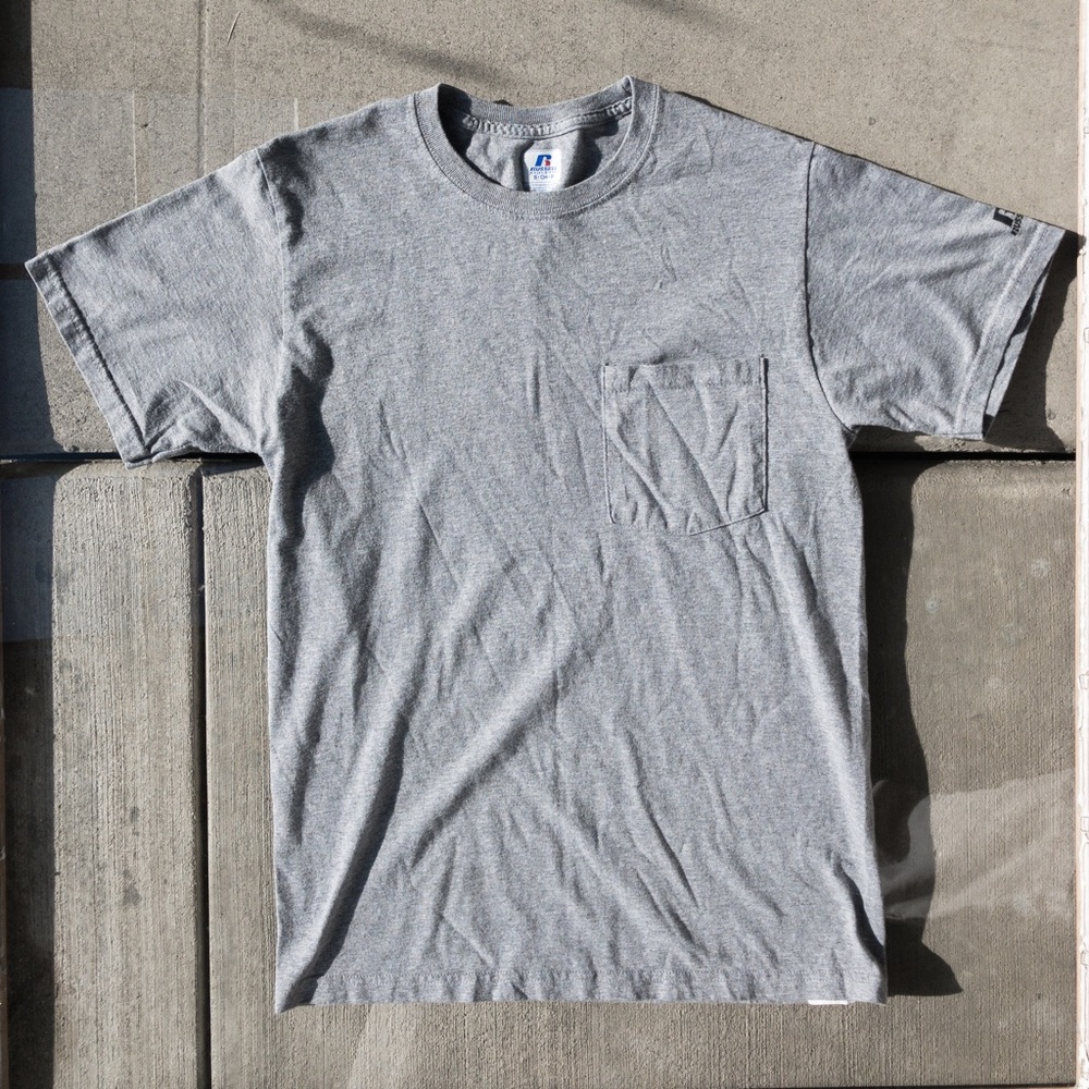 Grey Russel Atheltic Crewneck Pocket T-Shirt Small
